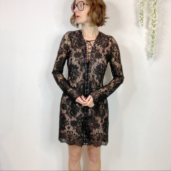 THE JETSET DIARIES x FREE PEOPLE lace dress long sleeve laceup v-neck - Picture 5 of 11